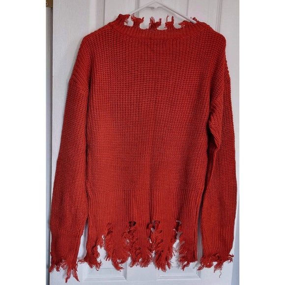 NWOT Red Distressed Knit Sweater - Picture 5 of 8